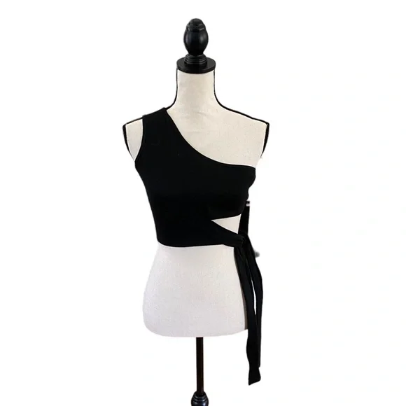 One Shoulder Tie Bottom Crop Top - Picture 2 of 3